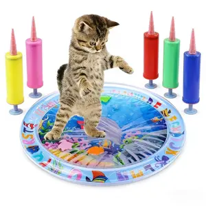 Air pump and interactive water-sensing cat play mat, indoor cat and Kitten entertainment PVC mat, splash-proof cat kicking toy, with floating fish design, can be used with tap water.