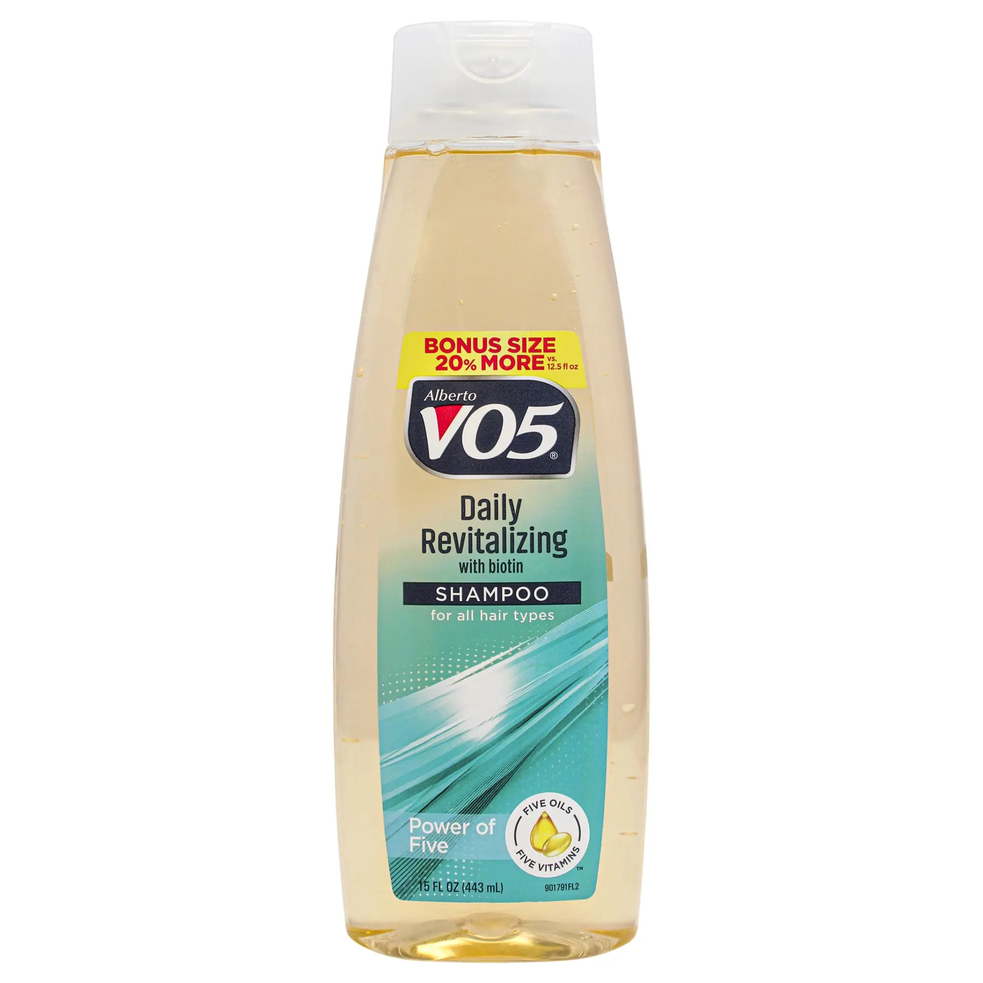 Alberto VO5 Daily Revitalizing Shampoo - Unisex Hair Care, 15oz, Biotin Boost, 5 Oils/Vitamins, Bonus 20% Value, Five Oils/Vitamins