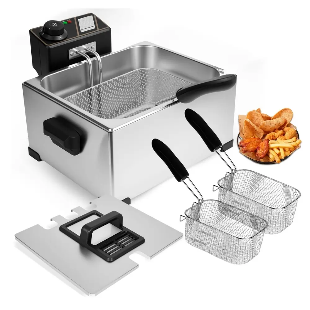 Stainless Steel Electric Countertop Deep Fryer - Compact Model with Basket, Easy Cleaning, Efficient Frying for Home Kitchens & Small Businesses