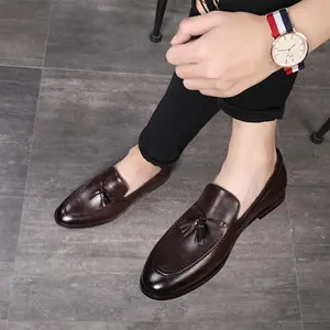 Men's Casual British Leather Shoes Tassel Slip On Loafers