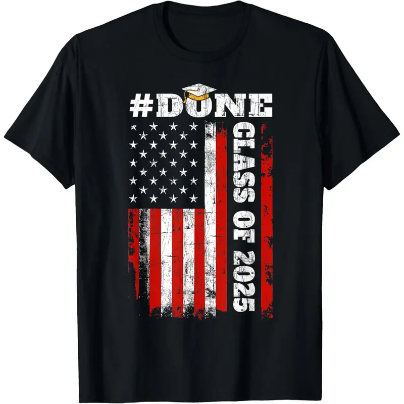 Graduation Shirt Design: Done Class of 2025 with US Flag T-Shirt,Made in USA