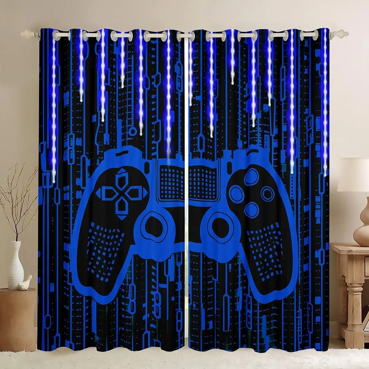 Feelyou 3D Gamer Velvet Grommet Blackout Curtains for Windows - 2 Panels, Block 30-50% Sunlight, Extended-Length Window Treatments for Bedroom (42x63/84 in), Curtain For Windows