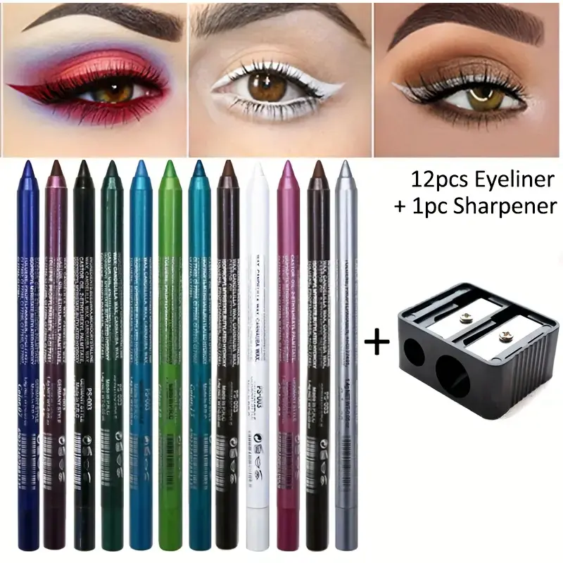 Multicolor Smooth Eyeliner Pencil Set with Sharpener Matte gothic Eyeshadow Pens Long Lasting Makeup Waterproof Pearl Shine Punk Smoky Freckle Eye Makeup Pen Cosmetic