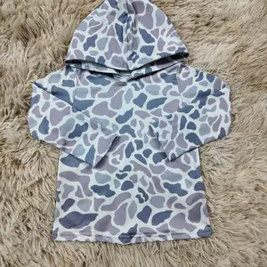 Long sleeves Grey camouflage printed hoodie hunting wear children boys top