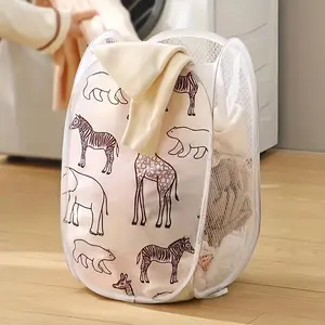 Cartoon Animal Pattern Laundry Basket, Foldable Mesh Laundry Basket with Handle, Household Storage Basket for Clothes, Towel, Laundry Accessories, Laundry Basket Organizer