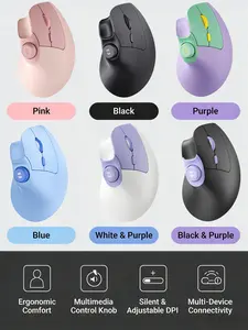 Seenda Ergonomic Mouse Rechargeable, USB+Dual Bluetooth, MOU-302 Vertical Wireless Mouse with Volume Knob, Quiet Clicks, Multi-Device Cordless Mice Compatible for Windows, PC Accessories , Laptop, Mac OS for Work