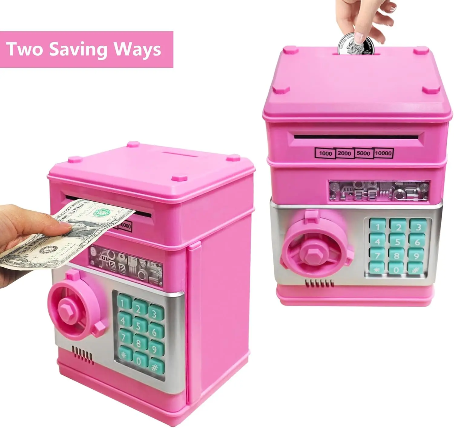 Electronic ATM Piggy Bank for Kids, Password Lock Money Saving Box with Cash & Coin Storage, Fun Interactive Savings Machine Toy, Educational Gift for Teenage Boys Girls, Birthday Christmas Gift for Teens (Pink)