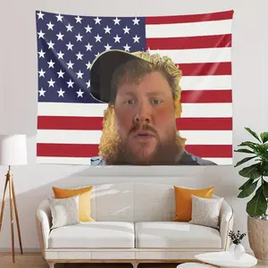 1pc Funny Caseoh American Flag Tapestry - Patriotic Peach Light Beige Polyester Wall Hanging, Ideal for College Dorm, Bedroom, Living Room Decor, Versatile Indoor/Outdoor Use, Perfect Holiday Gift, Dorm Room Decoration|American Flag Design|
