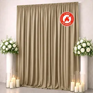 Scuba Polyester Event Backdrop Curtain Beige 10ftx12ft Durable Flame Resistant Wrinkle-Free Photography Drape Panel With Rod Pocket
