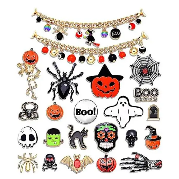 Halloween Croc Charms 23PCS, Spooky Ghost Pumpkin Skull Bat Spider Shoe Charms for Crocs, Cute PVC Clog Accessories for Kids & Adults, Halloween Party Favors, Trick or Treat Goodie Bag Stuffers