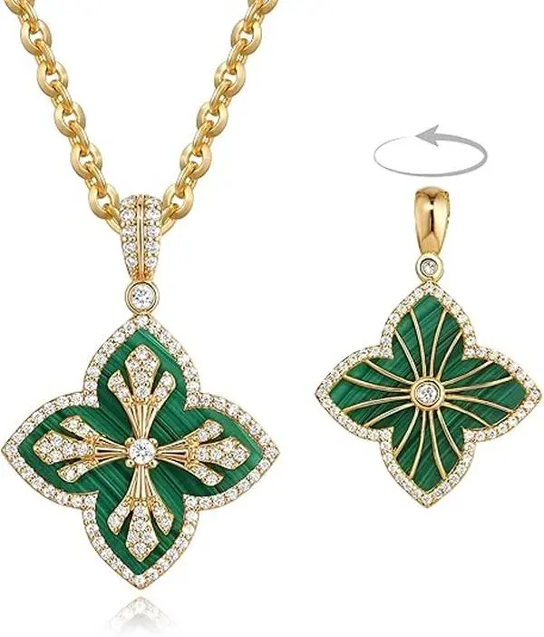 Fettero Clover Necklace for Women, Dainty Gold-plated Necklace,  Gold-color Clover Jewelry Charm Pendant Vintage Four Leaf Choker Pendant Turquoise Malachite Onyx Jewelry Western Lucky Gifts for Women Engagements New Beginnings