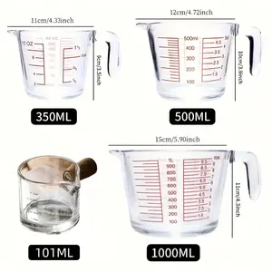 4-piece Glass Measuring Cup Set, Including 1-cup, 2-cup, 4-cup Tempered Glass Liquid Measuring Cups And 3.38oz Coffee Cups, With Handles And 4 Proportions, Refrigerator, Microwave Oven And Preheated Oven, Essential Kitchen Tools Glass Measuring Cups