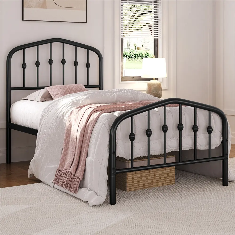 Yaheetech Modern Metal Bed Frame with Arched Headboard and Footboard/Spacious Underbed Storage Space/Heavy Duty Slat Support/No Box Spring Needed/Black