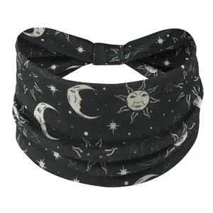 Unisex Non-Slip Knotted Elastic Sport Headband - Celestial Star and Moon Boho Print, All-Season Comfortable Headband for Yoga, Daily Wear, Elastic Headband