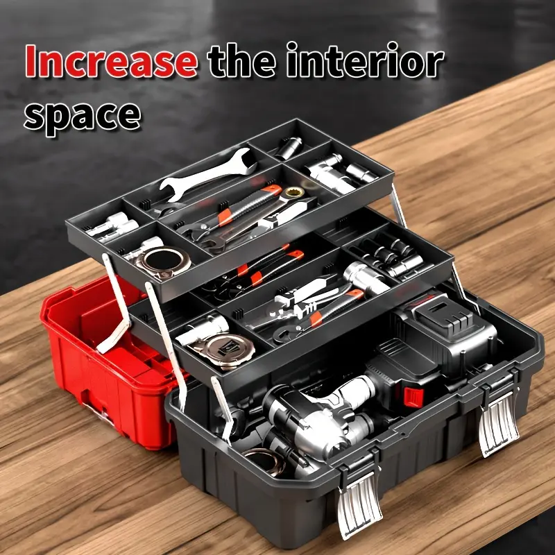 Professional 3-Tier Tool Box – 17“ & 21” Thick Plastic Combination Hand Tool Box Set, Storage Box for Electricians, Carpenters, and Drills, Automotive Tool Box