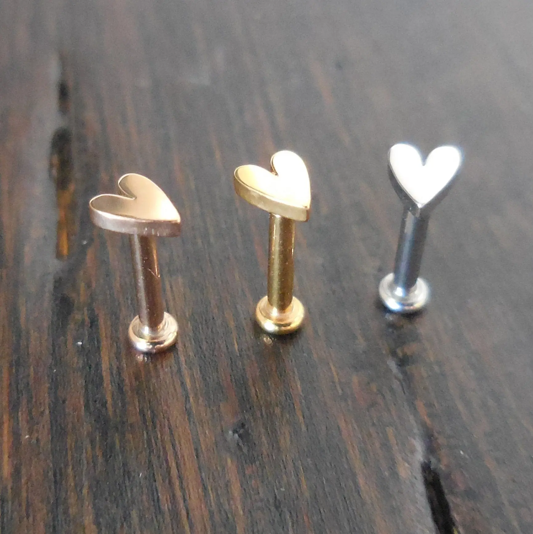 Heart Mini Cartilage Earring Threadless Push Pin Conch Labret Tragus Helix Gold Tone Nose Stud