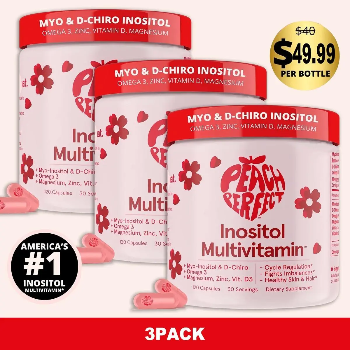 value pack Peach Perfect Inositol Multivitamin - Peach Perfect Myo-Inositol, D-Chiro Inositol, Omega 3 Fitness Healthcare