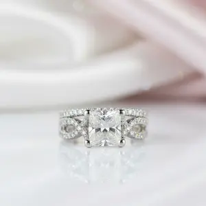 14K White Gold Twist Band 1ct Princess Cut Diamond Option Ring