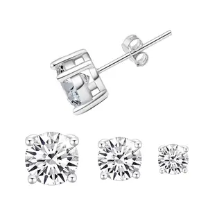 MINDEKA Stud Earrings Solitaire Four Prong Earrings Hypoallergenic Cubic Zirconia 3-7mm S925 Sterling Silver Posts Earring for Men Women