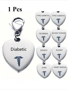 Stainless Steel Heart Shape Creative Medical Id Pendant Keyring For Men, Diabetic, Epilepsy, Blood Thinner, COPD, Pacemaker, Heart Disease, Allergy Type 1 Type 2 Diabetes Keychain For Men, Ideal choice for Gifts