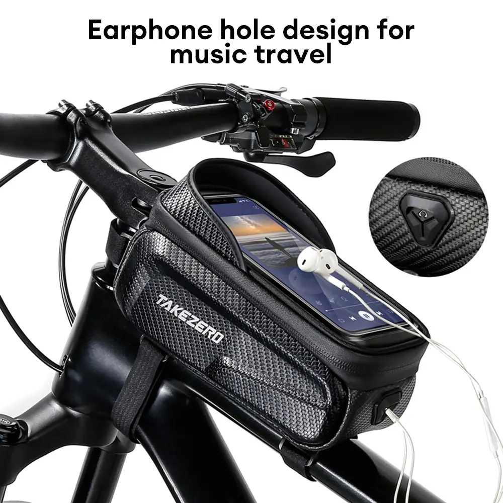 Waterproof Touch Screen Bicycle Top Tube Bag - Sun Grain PU, Anti-Scratch, Streamlined Frame, Adjustable, Phone Compatible, Bicycle Mounting Cycling Gear for Daily Commute, MTB, Road Bike Outdoor Equipment, Bike Tools & Equipment, Mountain Bikes