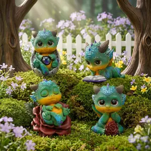 MotifMe Premium Handcrafted Baby Dragon Figurine Set - Custom Hand-Painted Resin Miniature Sculptures, Whimsical Home Decor Ornaments, Unique Collectible Gift for Kids