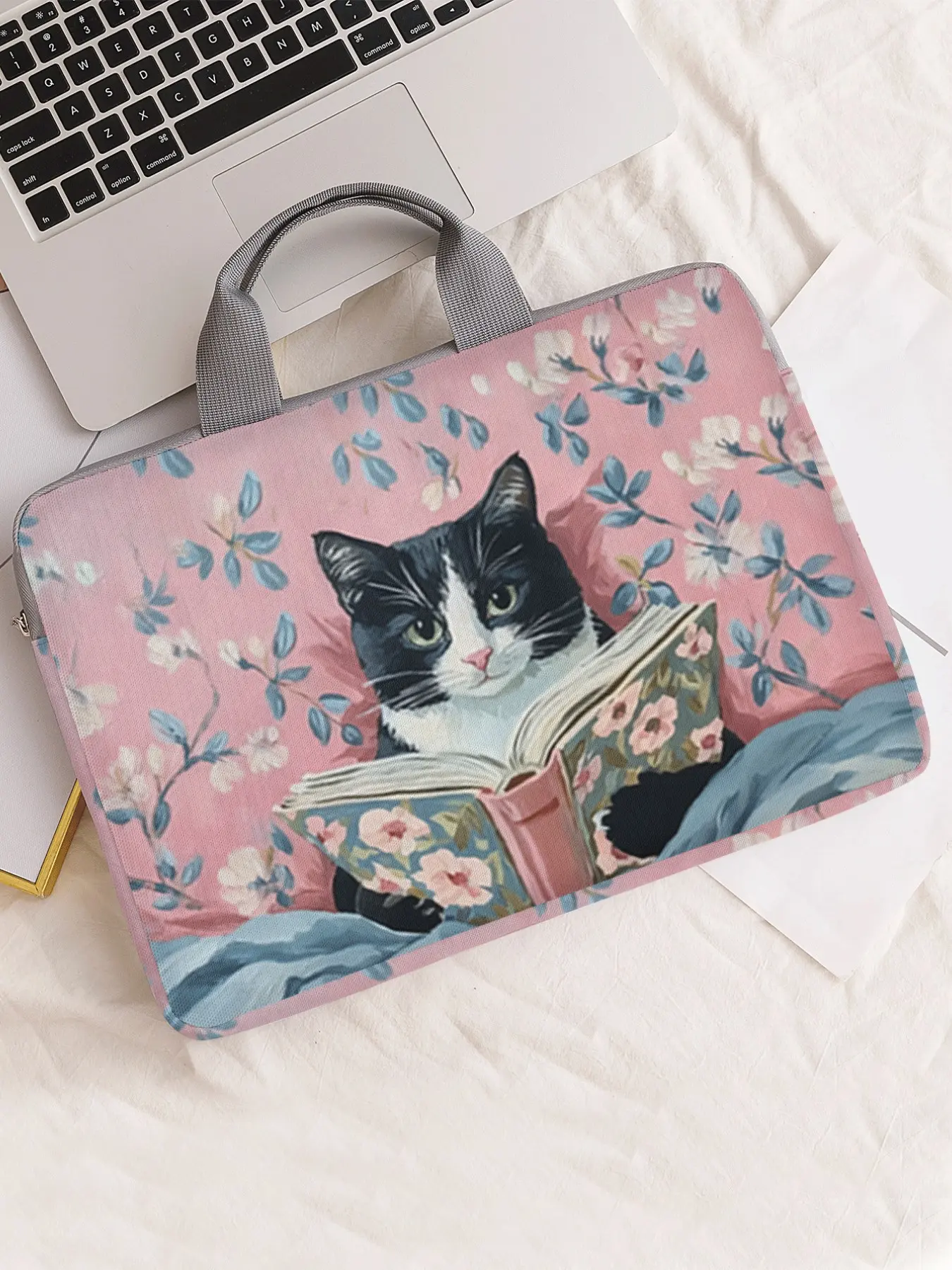 Cat Pattern Printed Notebook Bag, Soft Laptop Sleeve for All Seasons, Perfect for Laptop, Tablet, and Zipper Storage, Laptop Bags