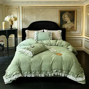 Double Layered Ruffle Bedspread Set, 2/3 Count, Smooth Zipper, Breathable Comfort, Bohemian Style, Boho Bed Set, Perfect Gift, All Seasons, Breathable Duvet Set