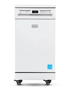 BLACK+DECKER 18-Inch Portable Dishwasher, 8-Place Setting Capacity, Mobile Dish Washer with 6 Wash Programs, LED Display, Stainless Steel Tub, ENERGY STAR Certified, BPD8W, White