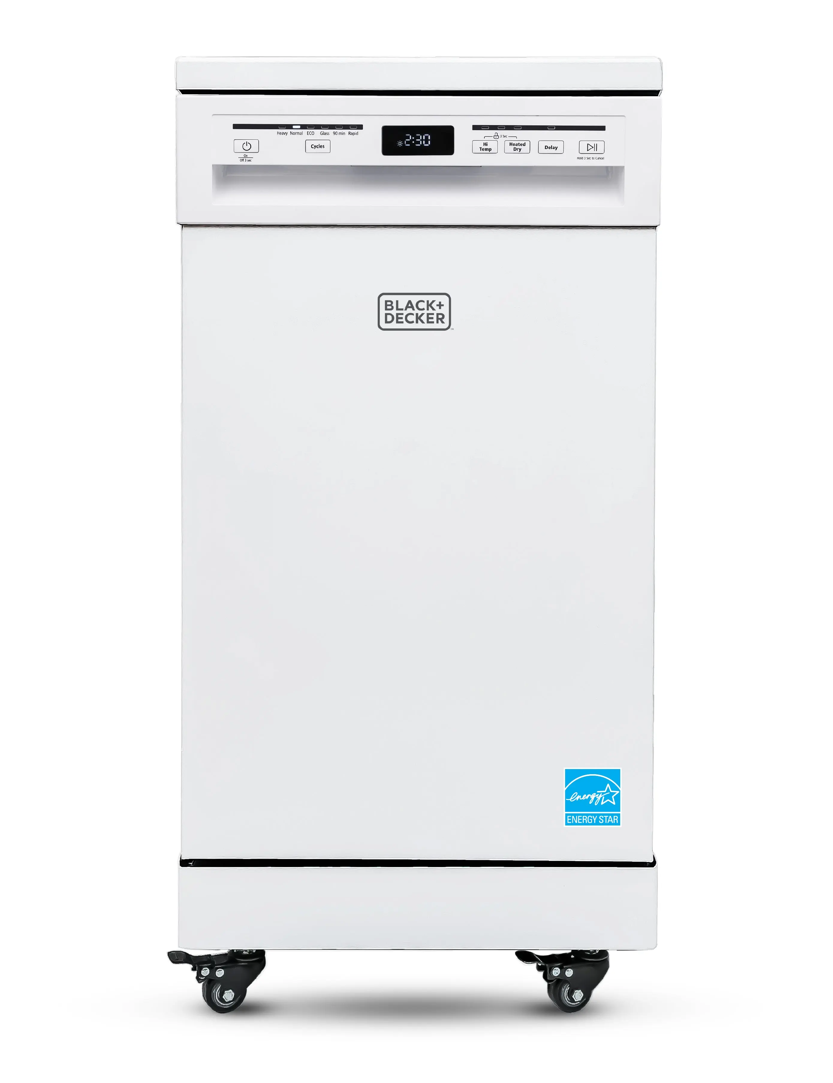 BLACK+DECKER 18-Inch Portable Dishwasher, 8-Place Setting Capacity, Mobile Dish Washer with 6 Wash Programs, LED Display, Stainless Steel Tub, ENERGY STAR Certified, BPD8W, White