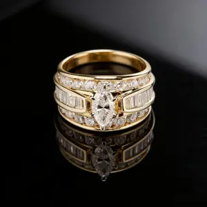 1.5CT Marquise Cut Moissanite Engagement Ring for Men Women, 14K Gold Plated r Iced Out Wedding Band, VVS1 D Color Simulated Diamond Statement Ring, Hypoallergenic Luxury Jewelry, Perfect Gift for Him Her, Anniversary, Wedding, Party, Daily Wear