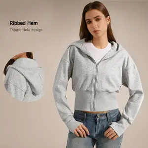 TimeOFF Women's Cropped Hooded Zip-Up Jacket – Athletic & Cozy Outerwear for Workouts & Casual Daily Styles