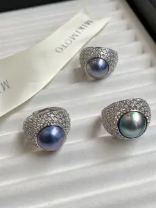Seawater Mabe Pearl Ring, Deep Ocean Blue, 12–13 mm
