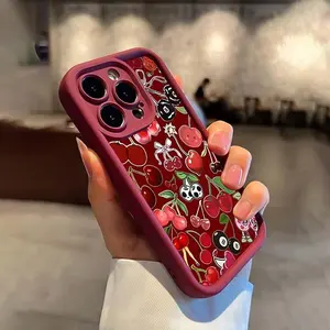Cherry Pattern Phone Case, Cute Phone Protective Cover, Smartphone Accessory Compatible with iPhone 11 12 13 14 15 16 17 Pro Max/Pro/Plus, Protector