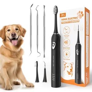 Rechargeable Black Sonic Electric  Dog Teeth Brushing Kit - Plaque and Tartar Remover, Sonic Electric Dog Tooth Scraper & Cleaning Kit for Dog & Cat