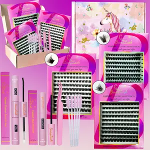 Cluster Lash Set, Fluffy Lash Clusters, 8-16 mm Mixed Lengths for 3D Effect Natural Volume, Diy Clusters False Eyelashes Extensions Kit with Bond & Seal,Remover,Tweezers and Brushes, Perfect Holiday Gift for Eye Makeup Lovers