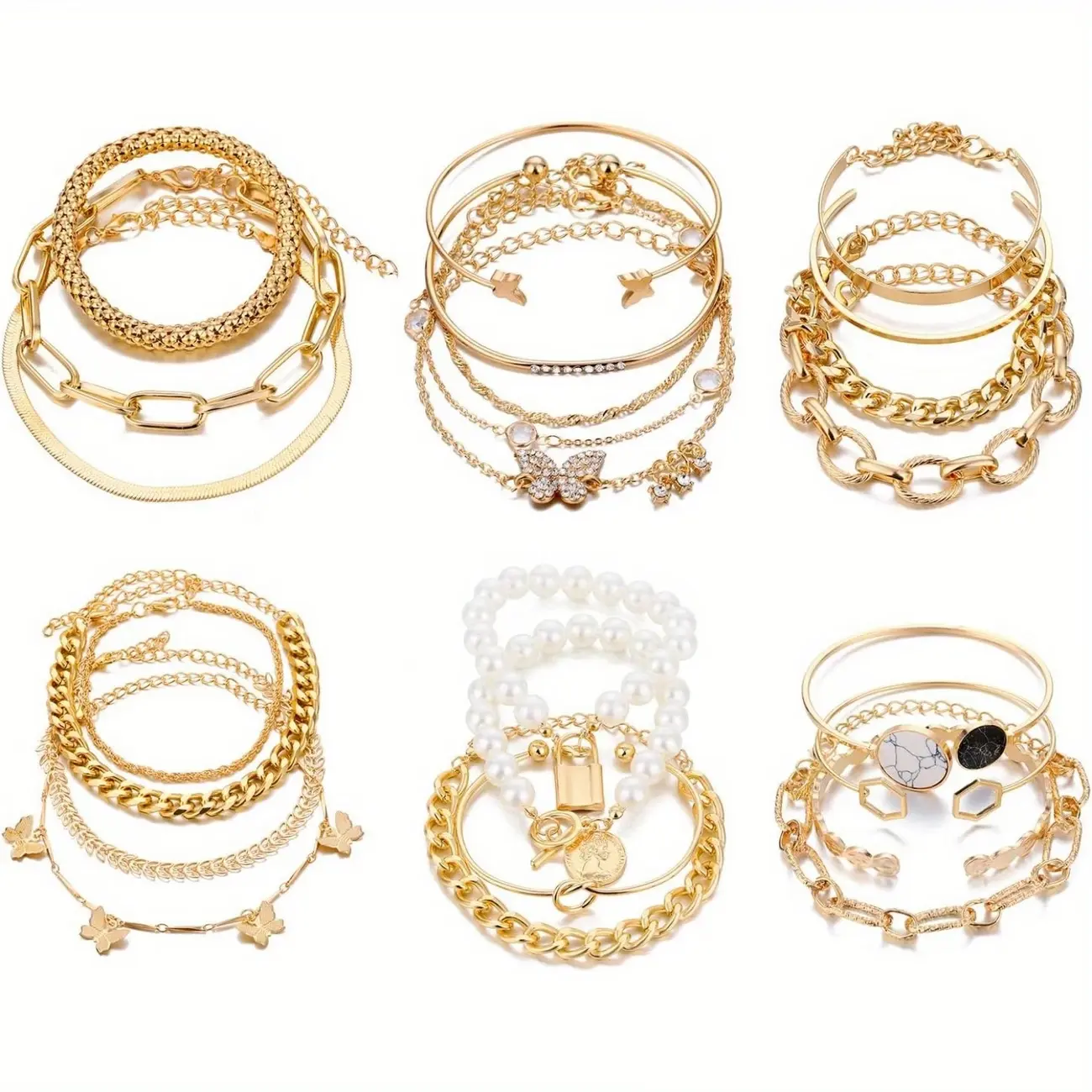 24 PCS Chic Multi-layer Bracelet Set for Women with Vintage Simplicity and Tassel Hand Ornament, Multiple Layered Stackable Open Cuff Wrap Bangle, Boho Golden Chain Bracelets Set for Women, Adjustable Link Cuban Jewelry for Women Gift