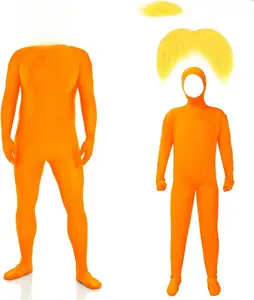 Orange Costume Yellow Mustache and Eyebrows Halloween Costume Orange Jumpsuit for Halloween Christmas Party Cosplay