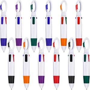 Retractable Shuttle Pen, 12pcs 4 Color Neon Ballpoint Pen, Ballpoint Pen Set, Top Multi-Color Carabiner Keychain for Office School Supplies Students Gift, Writing Stationery