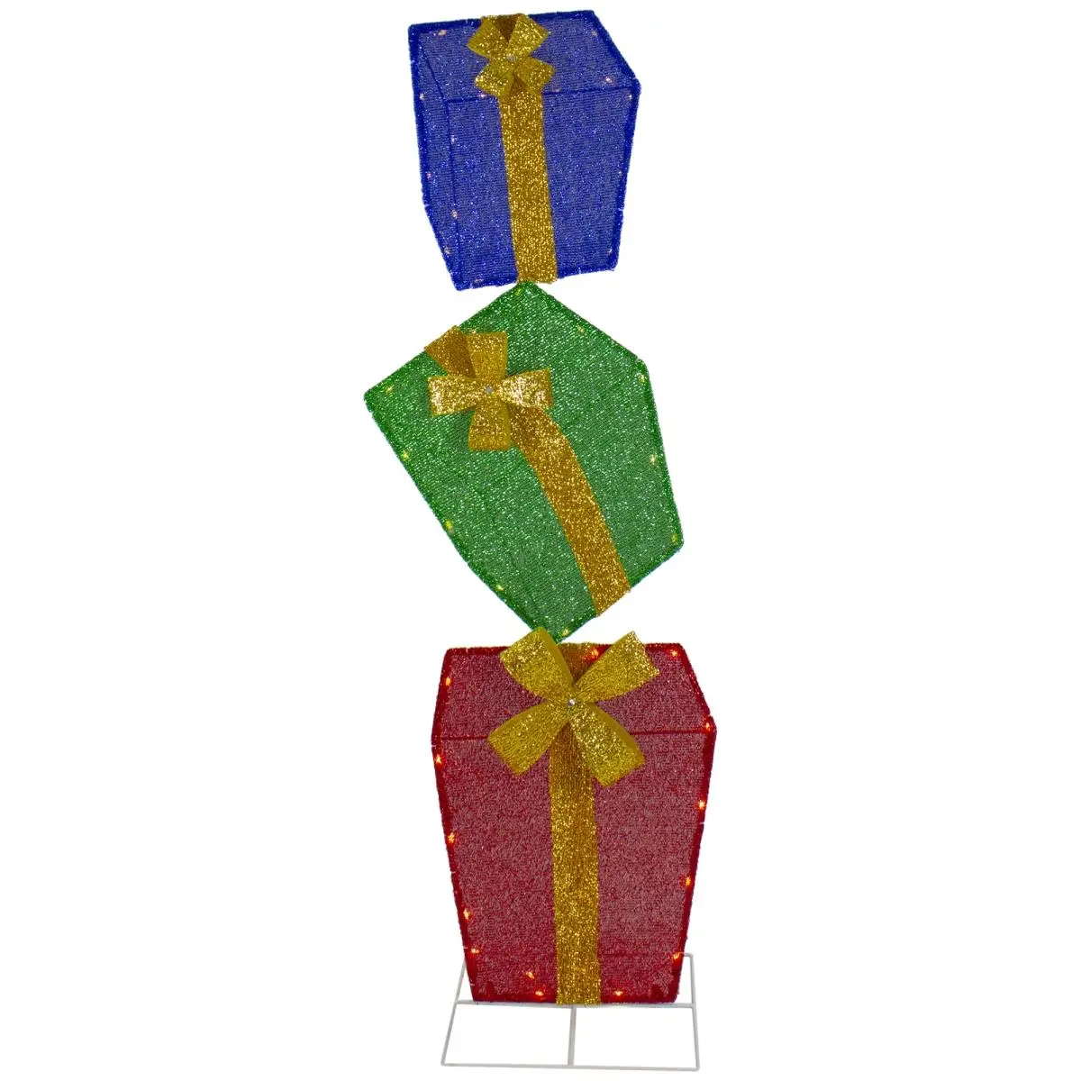 212 MAIN Decorative 48 in. Metal/Tinsel Energy Efficient LED Lighted Boxes (Stacked Gift Set, 4 lbs, 60 Warm White Lights, Cable Ties Included) – Indoor/Outdoor Christmas Home & Party Ornaments