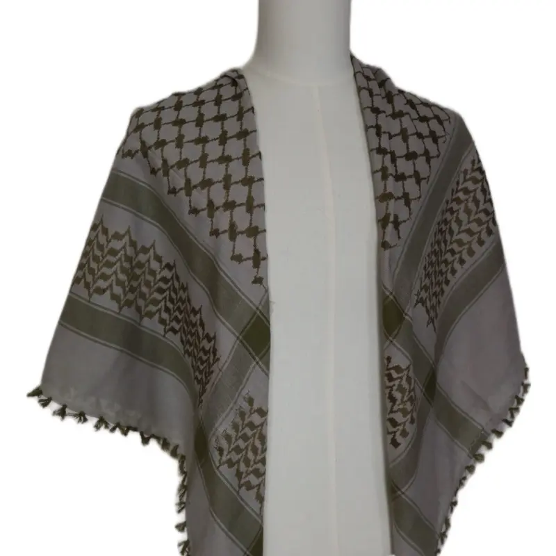 Ahla Shabab Silver & Olive Green Hatta/Kuffiyeh - High-Quality Polyester Unisex Accessory for All Seasons
