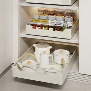 Pull Out Cabinet Organizer Slide Out Pantry Shelves With Nylon Adhesive Heavy Duty Sliding Drawer Pantry Shelf for Living Room Kitchen Bathroom Drawer Storage Box