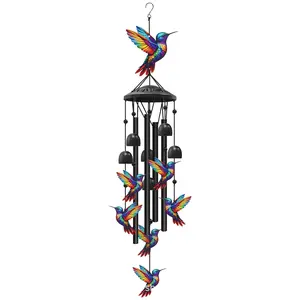 Vintage Hummingbird Wind Chime, Metal Tube & Bell Hanging Ornament, Melodic Wind Bell, Ideal Gift for Bird Lovers door hanging no smokin' sign Modern Frameless Convex Safety Mirror gem stone gingerbread house Real Silk Induction whimsical home decor