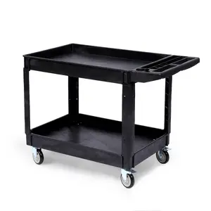 GARVEE 2-Tier Utility Service Cart, 550LBS Heavy Duty Tool Cart with Wheels, Ergonomic Handle, Lipped Shelves, Multipurpose Mobile Storage Rolling Cart for Warehouse, Workshop, Garage, Cleaning
