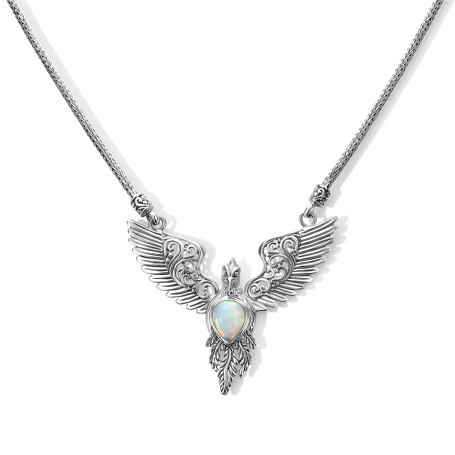 D''Joy Bali Legacy Premium Ethiopian Welo Opal Eagle Necklace (20 Inches) in Sterling Silver 1.70 ctw