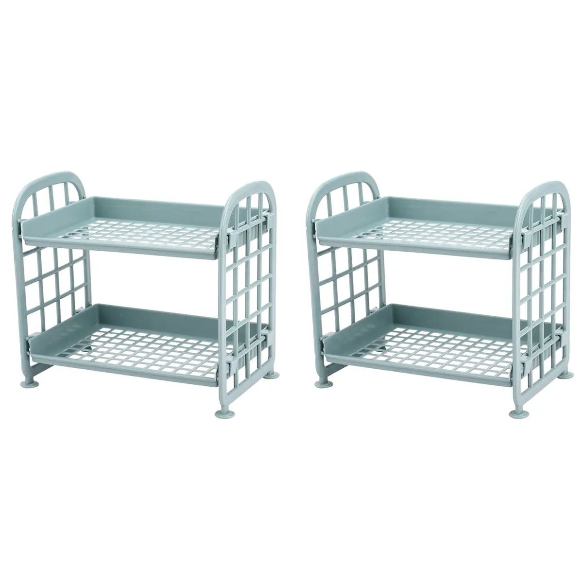 2X Storage Shelves,Plastic Small Storage Shelves - 2 Tier Shelf Shelving,Kitchen Shelf Bathroom Organizer(Nordic Blue)