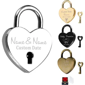 1 PC Custom Name and Date Personalized Heart Shaped Love Lock Custom Name Date Mini Gifts for Couple Boyfriend Girlfriend Him & Her Love Lock for Bridge Engraved Padlock 1st Anniversary Wedding (Style 7)