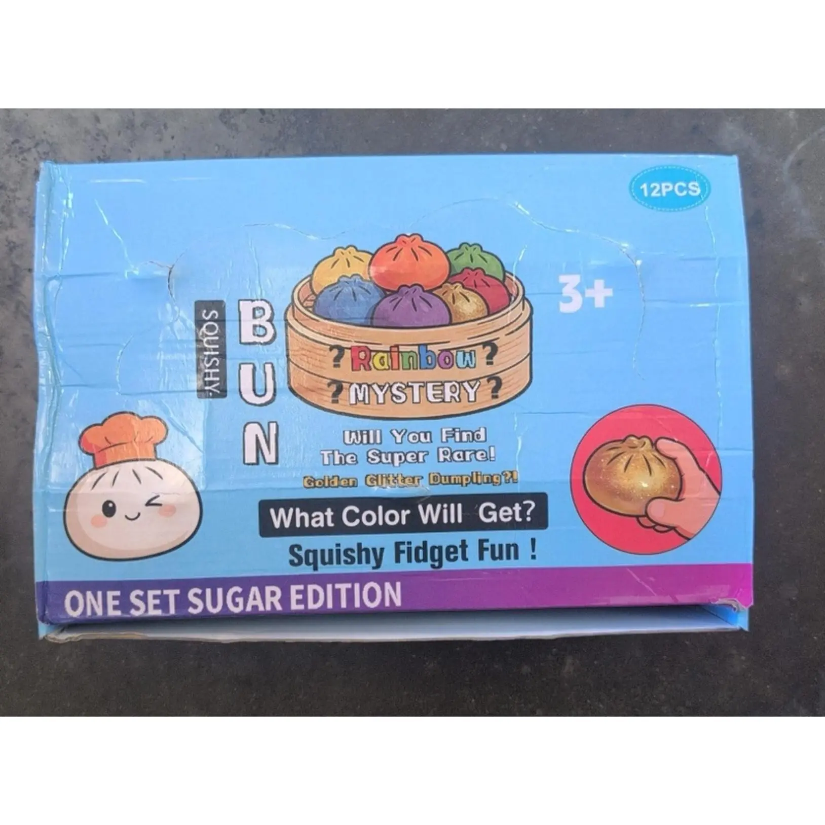 Sugar Edition Rainbow Squishy Bun Mystery 12-Pack Bundle, Unisex Surprise Collectibles, Fidget Fun Toy for Kids 3+ Years