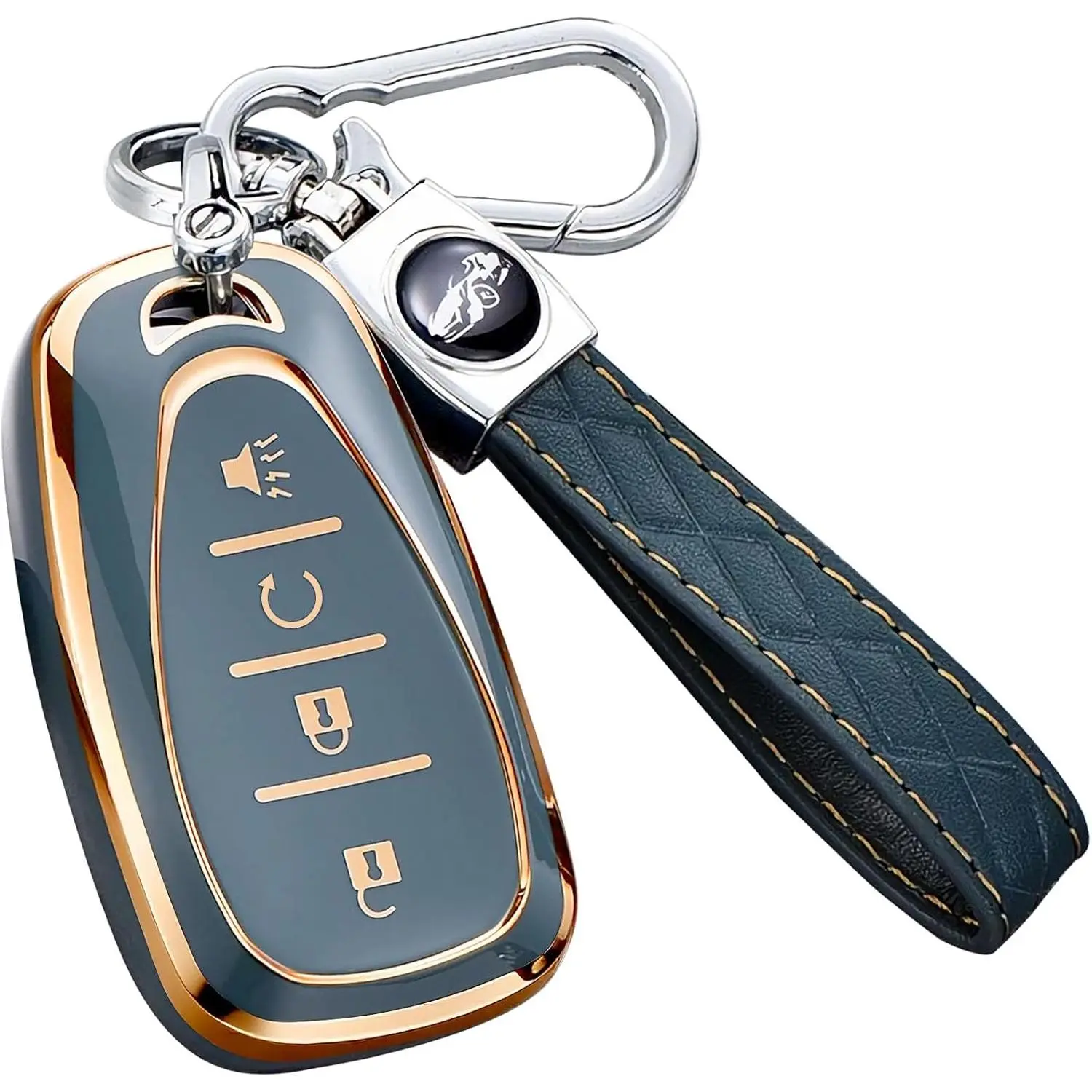 Chevy 4-Button Key Fob Protector - Premium Soft TPU Full Protection Car Key Accessory with Keychain, Fits Multiple Chevy Models (Equinox, Malibu, Traverse, Cruze, Blazer, Camaro, Trailblazer, Spark, Sonic, Volt, Bolt, Trax), Gray
