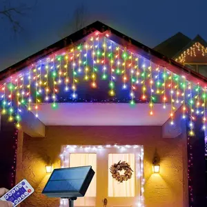 304 LED Solar Christmas Lights, Multicolored Outdoor Icicle Lights, 8 Modes Waterproof Solar Powered String Lights for Xmas Tree Patio Yard Garden Wedding Party House Eaves Roof Decorations